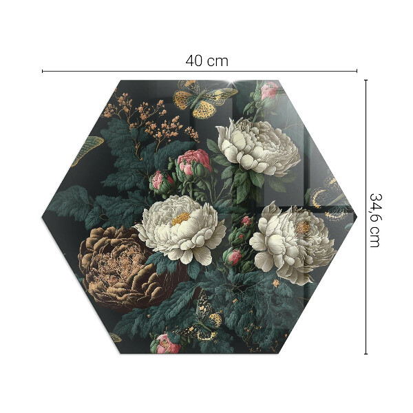 Hexagonal corner glass hearth Floral pattern with butterflies