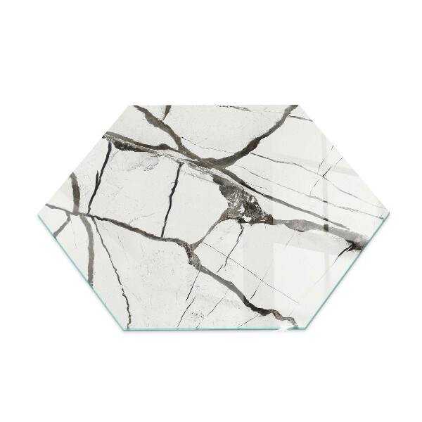 Hexagonal glass hearth for stove Marble Vein Pattern