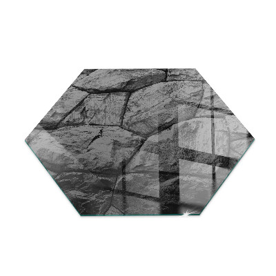 Hexagonal corner glass hearth Natural stone pattern
