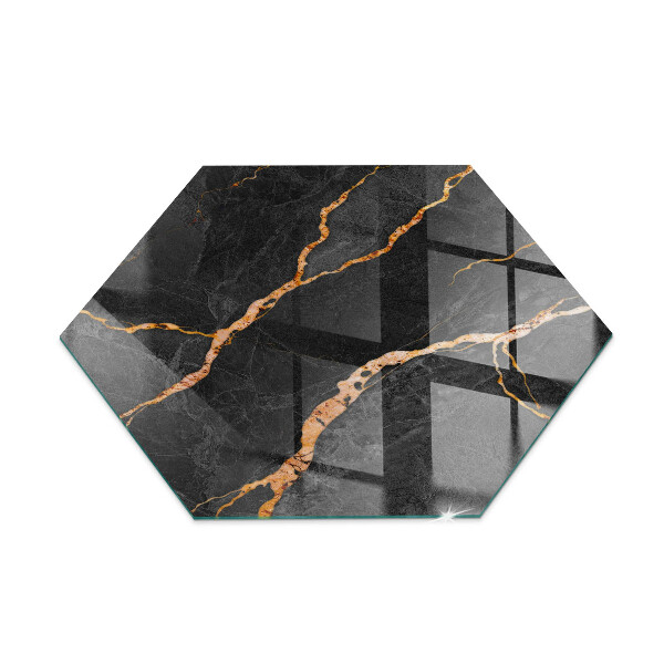 Hexagonal glass hearth pad Elegant marble with veins