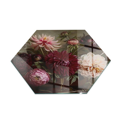 Hexagonal glass hearth pad Flower bouquet in detail