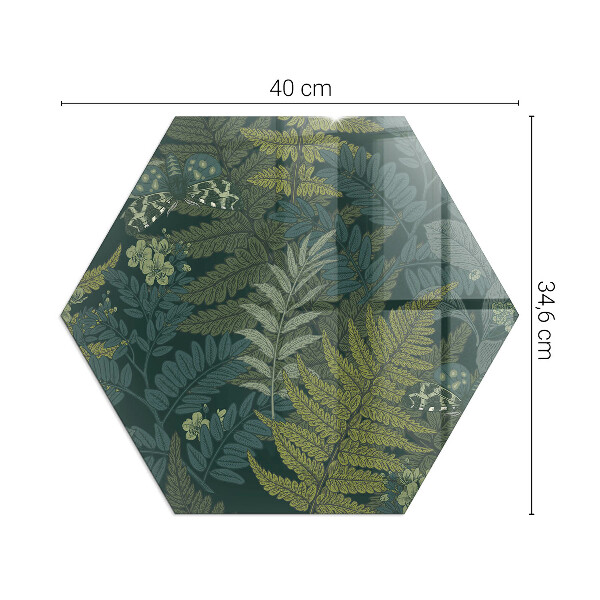 Hexagonal glass hearth for stove Plant motifs with butterflies