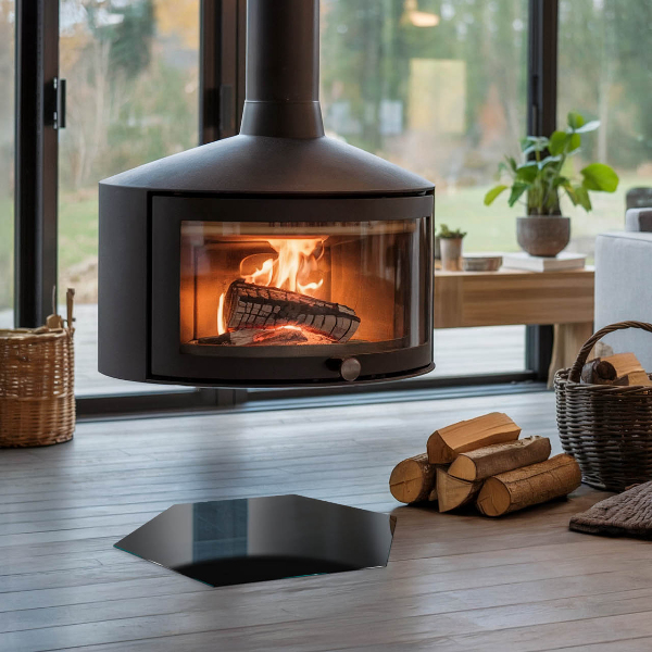 Hexagonal glass hearth pad Color Black