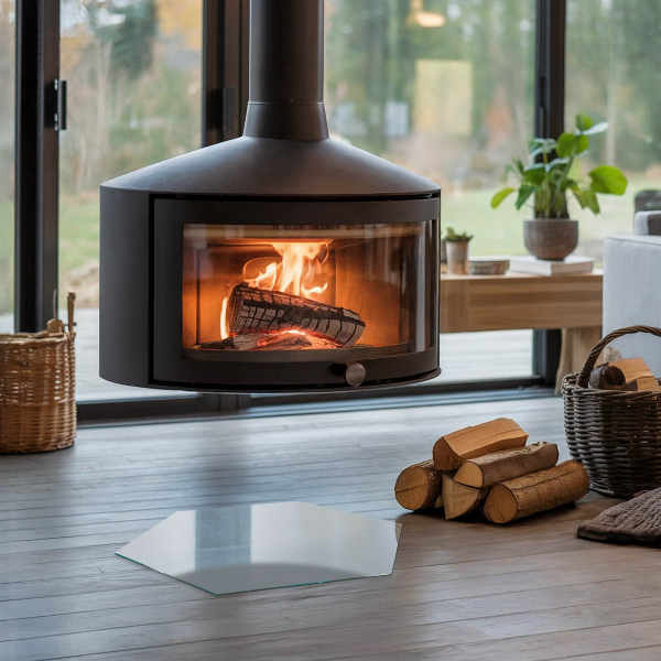 Hexagonal glass hearth for stove Color Gray