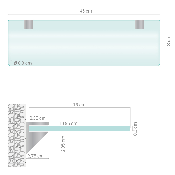 Translucent floating shelf for mirror 17x5 inches