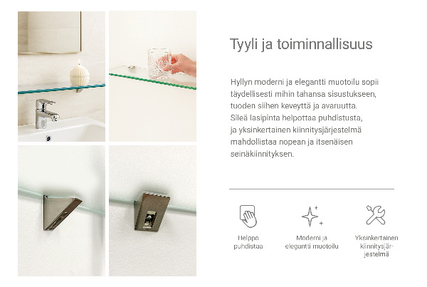 Translucent tempered glass bathroom shelf measuring 27 by 5 inches