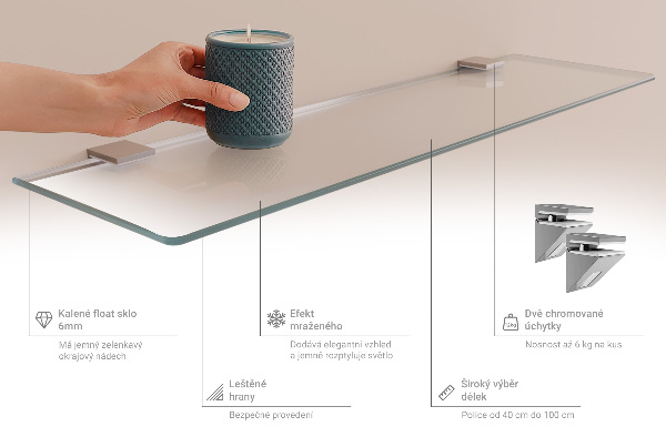 Translucent floating shelf for mirror 31 by 5 inches