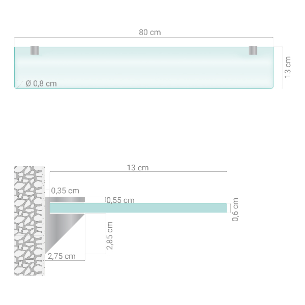 Translucent floating shelf for mirror 31 by 5 inches