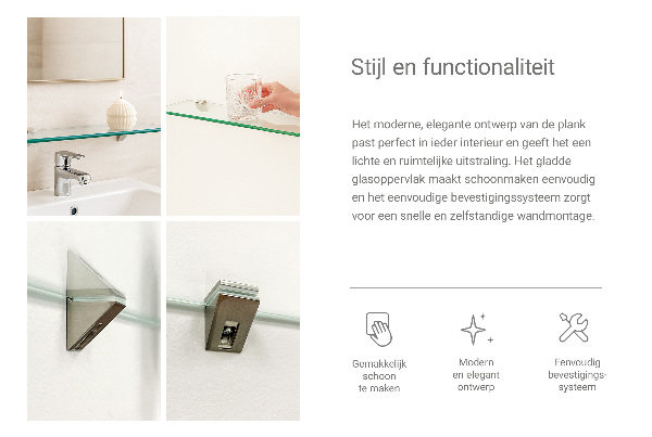 Wall mount clear bathroom shelf 100x13 cm