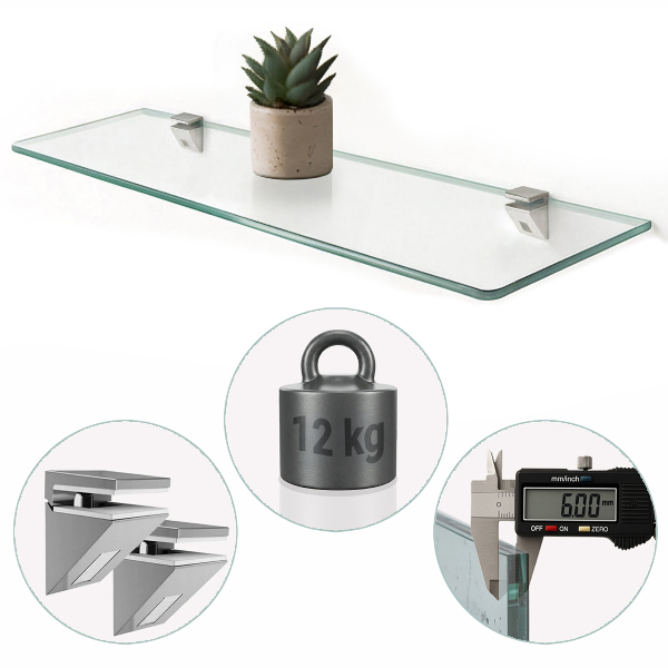 Clear glass wall shelf 60x13 cm