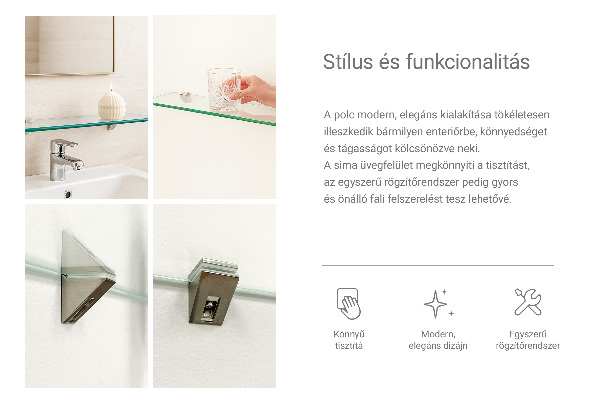 Floating glass shelf for bathroom 80x13 cm