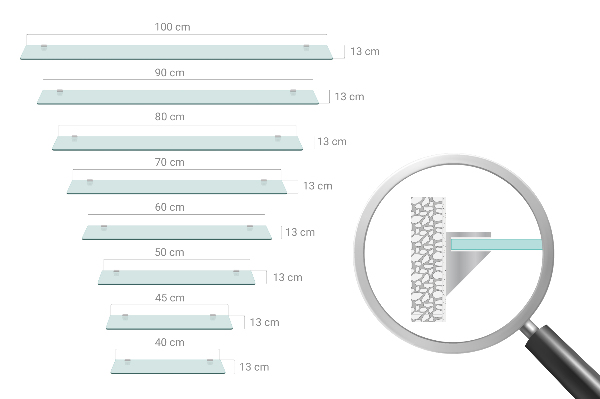 Floating glass shelf for bathroom 80x13 cm