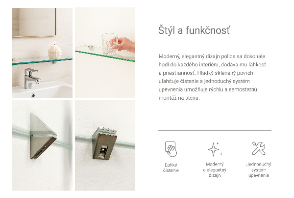 Glass wall shelf for mirror 90x13 cm