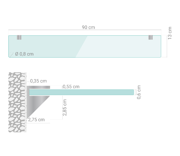 Glass wall shelf for mirror 90x13 cm