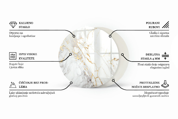 Round glass table top Marble pattern