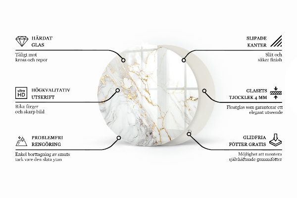 Round glass table top Marble pattern