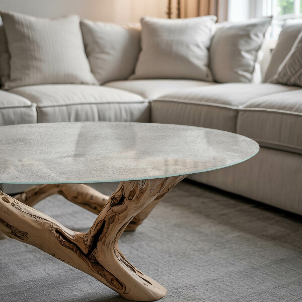Round glass table top with print Concrete with cracks