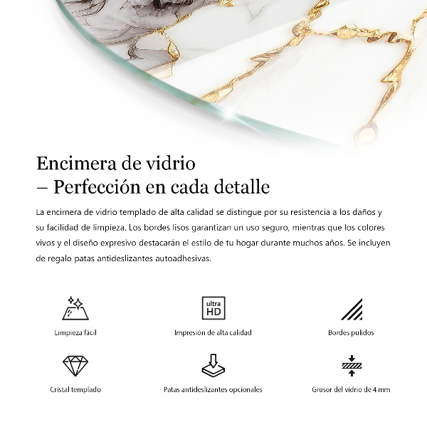 Round glass table top with print Concrete with cracks