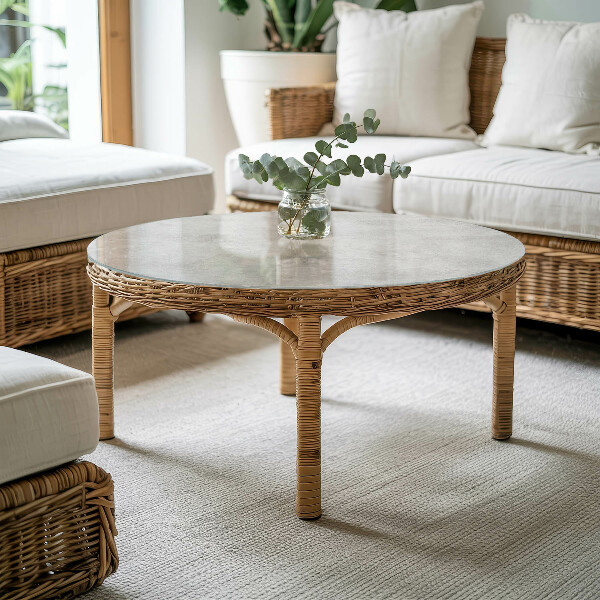 Round glass table top with print Concrete with cracks