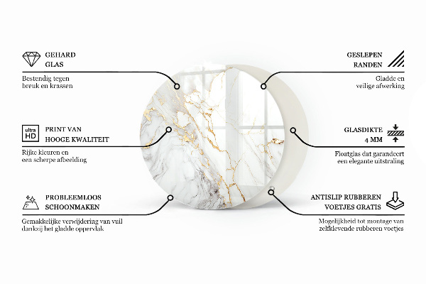 Round glass table top with print Concrete with cracks