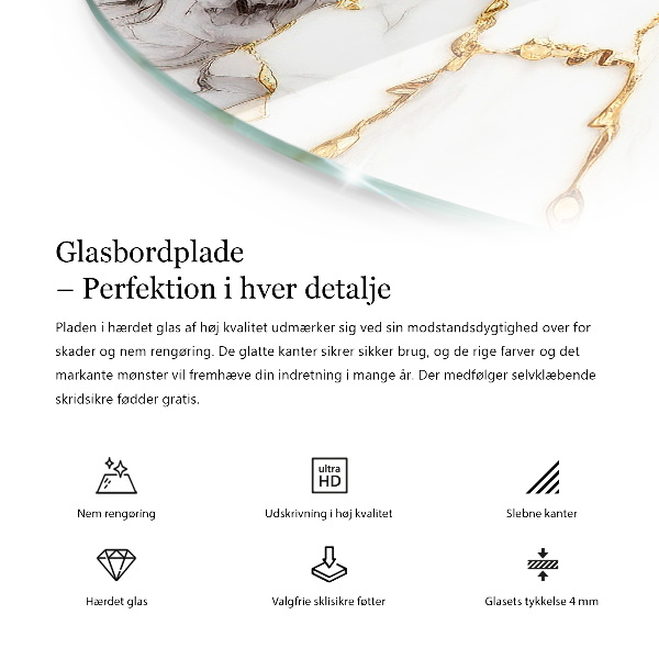 Round glass table top with print Concrete with cracks