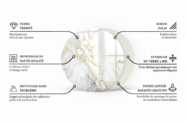 Round glass table top with print Elegant marble pattern