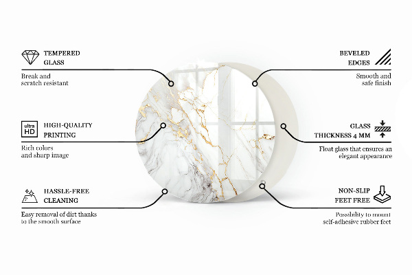 Round glass table top with print Elegant marble pattern