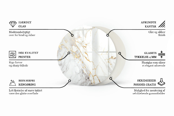 Round glass table top with print Veined marble pattern