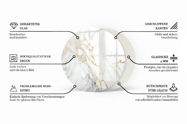 Round glass table top Marble pattern with delicate veins