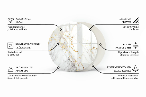 Round glass table top Marble pattern with delicate veins