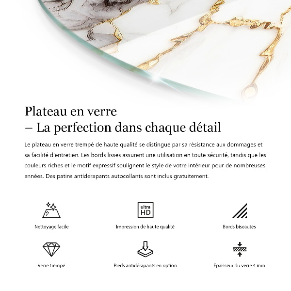 Round glass table top Marble pattern with delicate veins