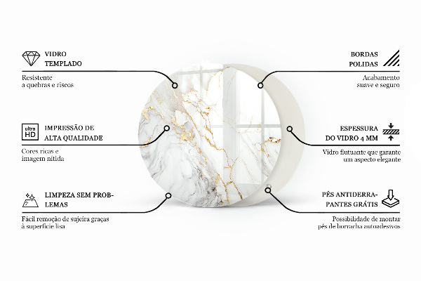 Round glass table top Marble pattern with delicate veins