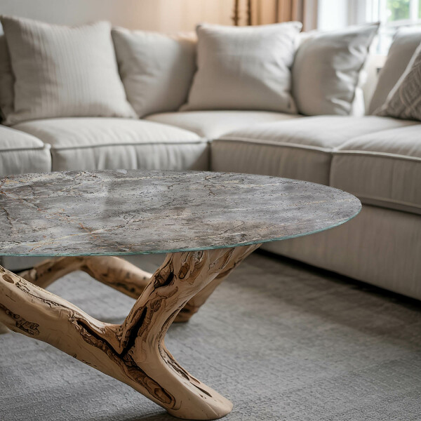 Round glass table top Marble-inspired pattern