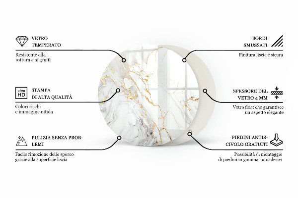 Round glass table top Marble-inspired pattern