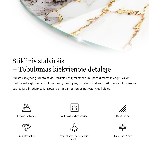 Round glass table top Marble-inspired pattern