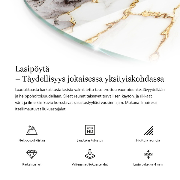 Glass table top with print Stylish wood motif