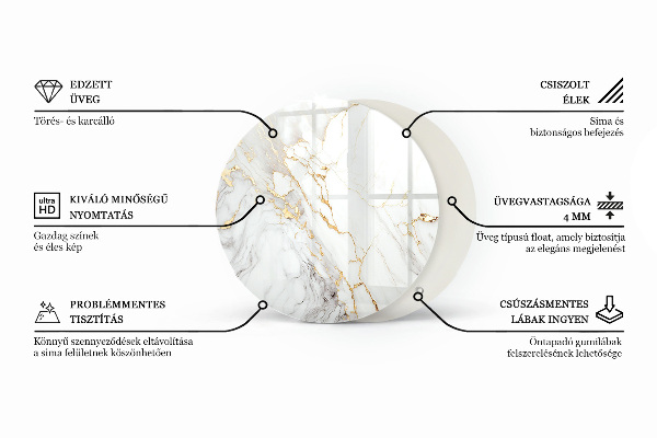 Round glass table top with print Marble texture motif
