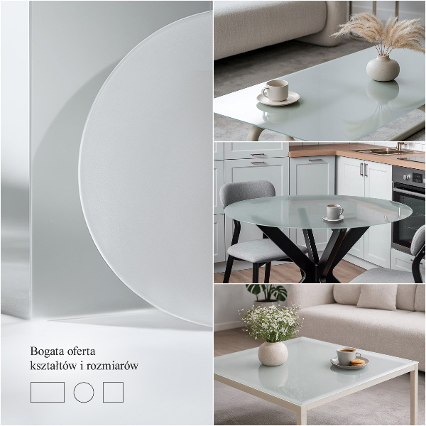 Rectangular glass table with a frosted glass finish