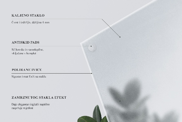 Rectangular glass table with a frosted glass finish