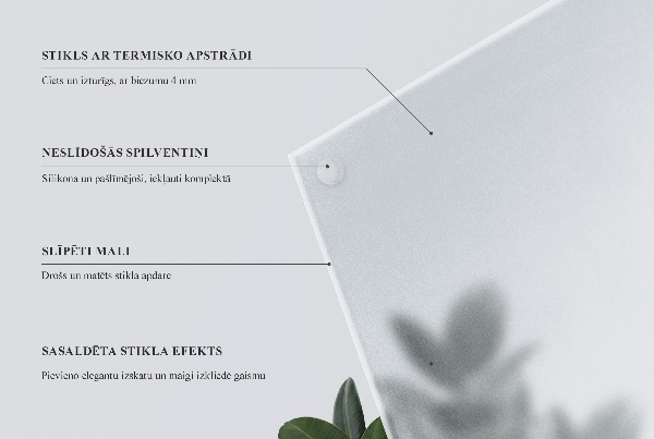 Rectangular glass table with a frosted glass finish