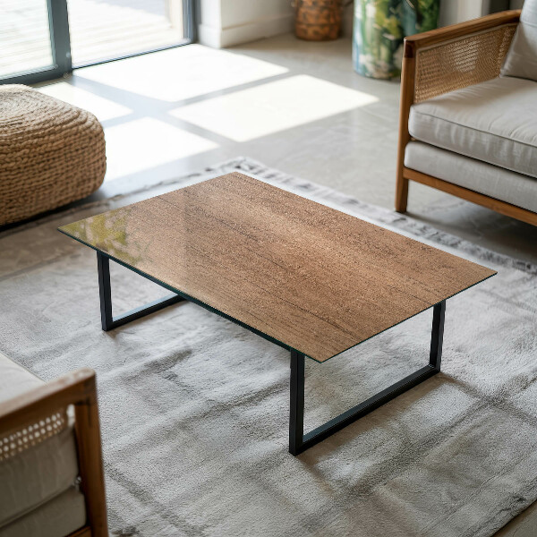 Decorative glass table top with print Stylish wood motif