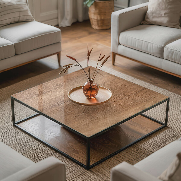 Decorative glass table top with print Stylish wood motif