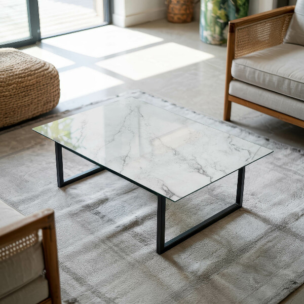 Rectangular glass table top with print Marble texture motif