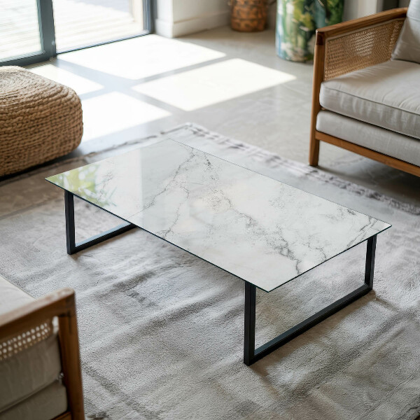 Rectangular glass table top with print Marble texture motif