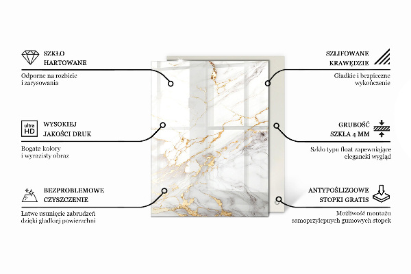 Decorative glass table top with print Smooth white