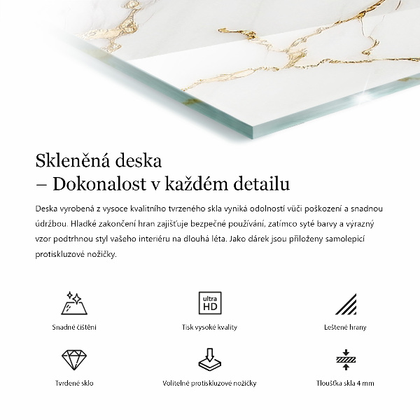 Decorative glass table top with print Smooth white