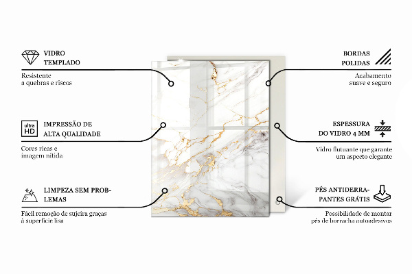 Decorative glass table top with print Smooth white