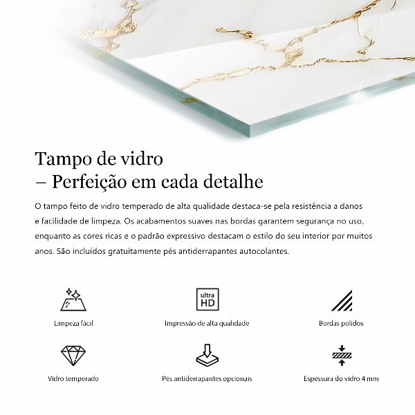 Decorative glass table top with print Smooth white