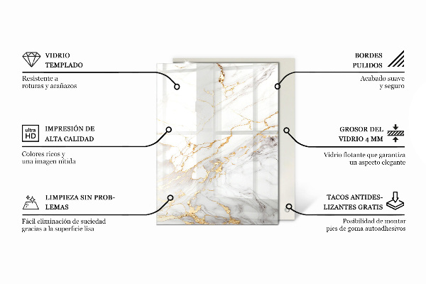 Rectangular glass table top Marble pattern