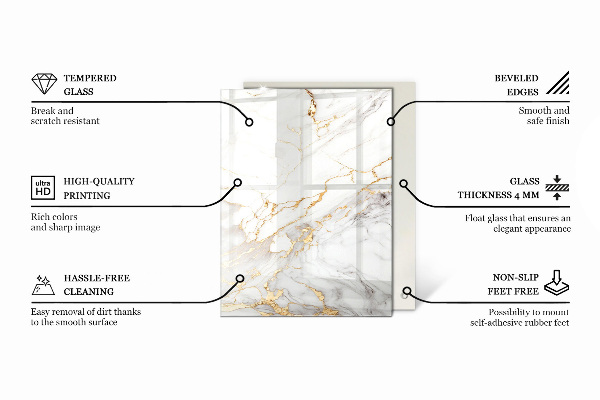 Rectangular glass table top Marble pattern